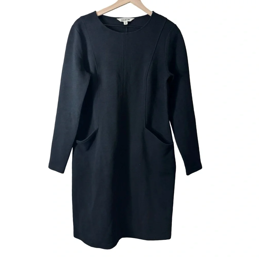 Boden Ellen Ottoman Dress Size 10 Long Sleeve Black Dress Career Office Work